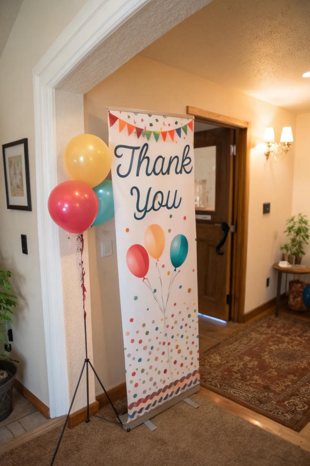 Gratitude expressions add warmth to birthday displays.