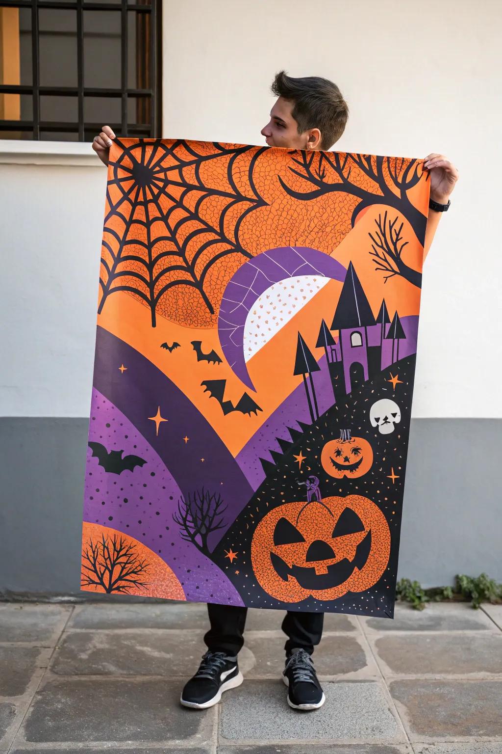 A vibrant hue spectrum poster that embodies Halloween spirit.