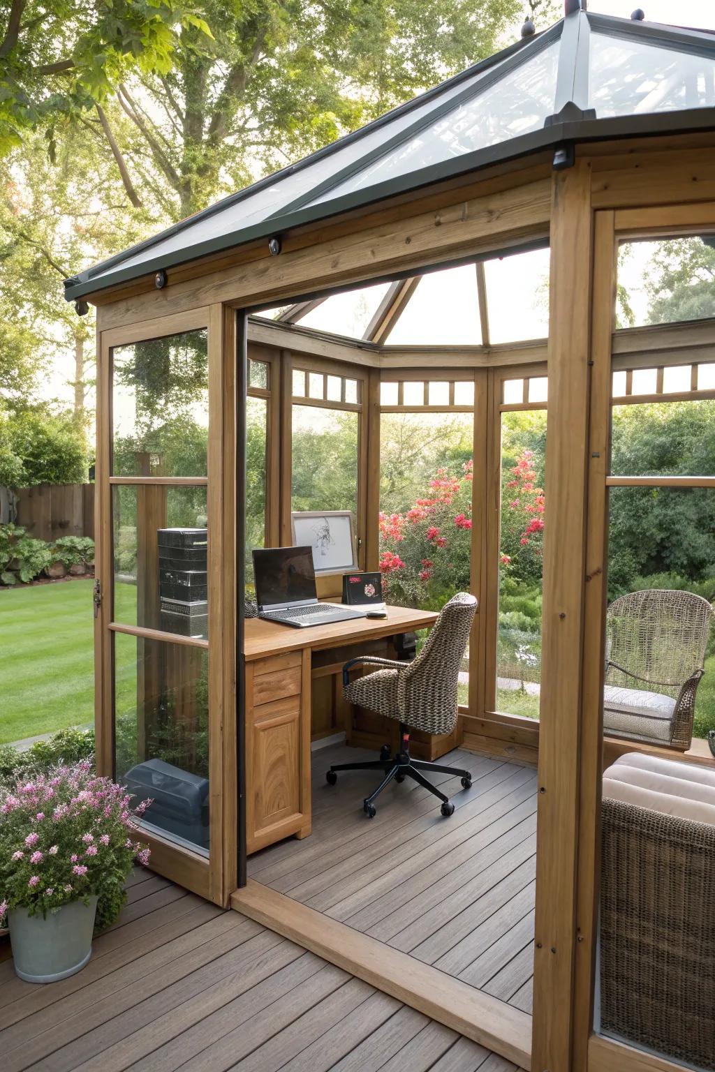 Construct a serene sanctuary with a gazebo enclosed space.