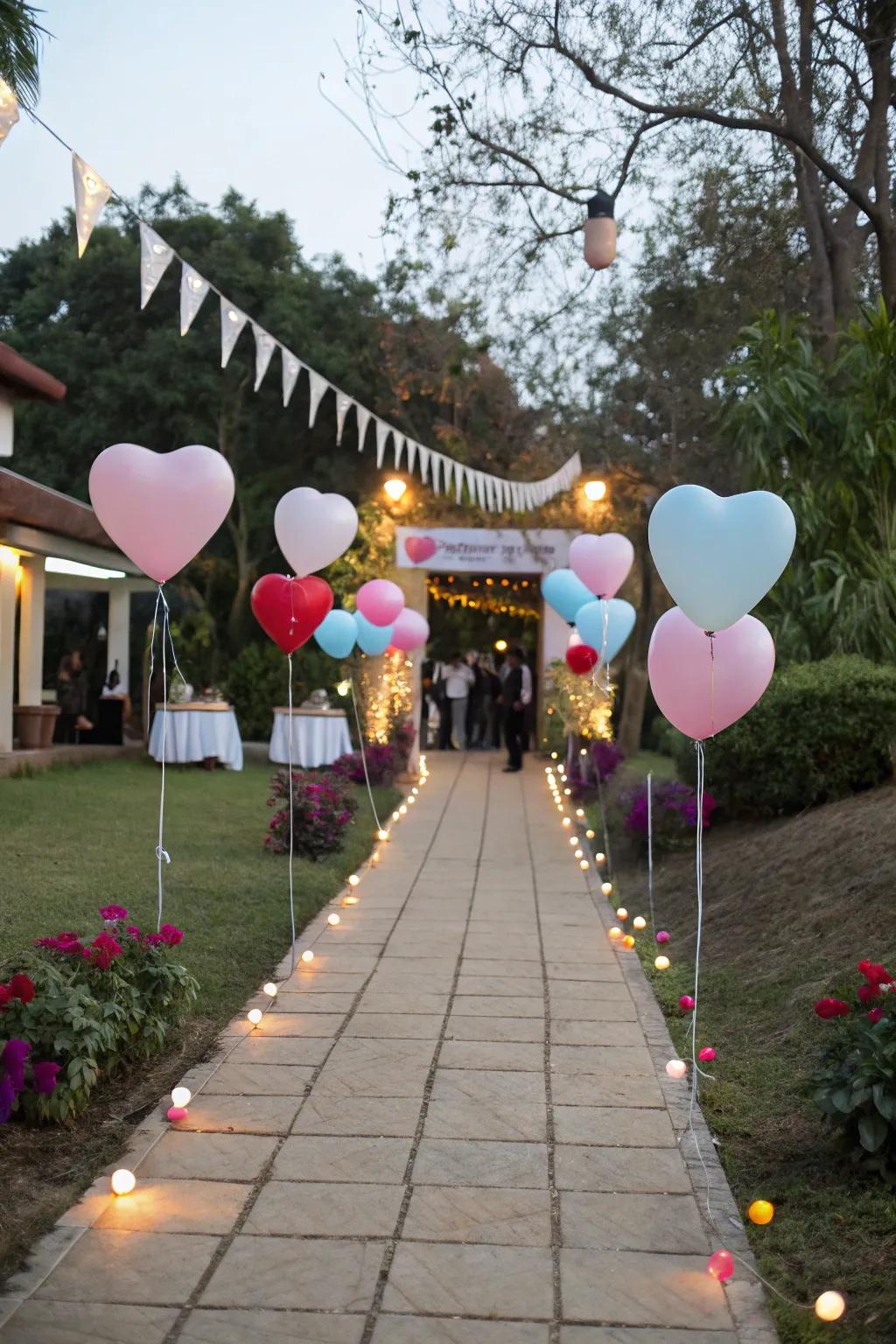 A heart inflatable road produces a charming entrance.