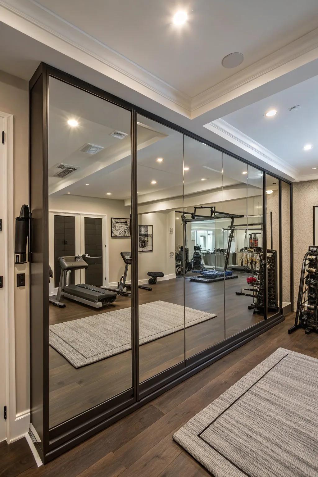 Segmented reflective panels add a distinctive design to this gymnasium.