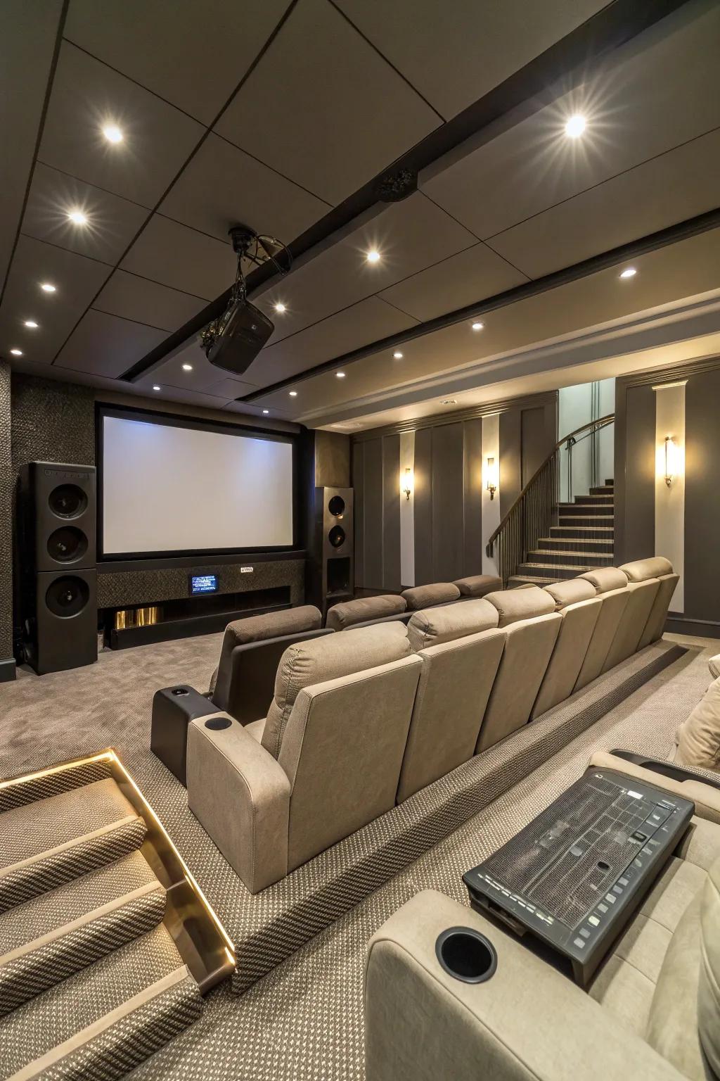 Integrated sound systems for a simple and all-enveloping cinema layout.