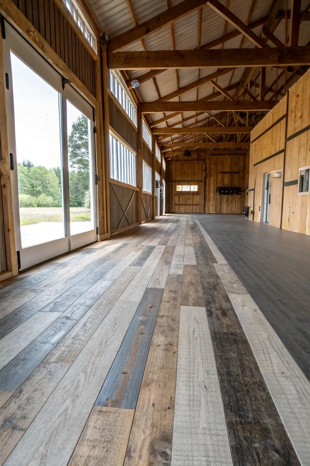 Synthetic material ground cover provides a strong and stylish option, perfect for customizing equine facility interiors.