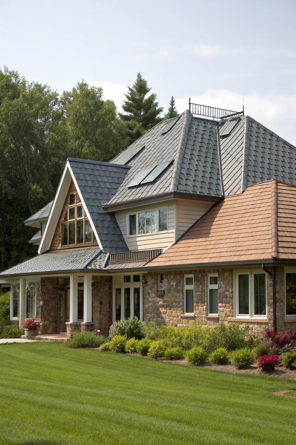 A creative mixed roof style gives this home a modern edge.