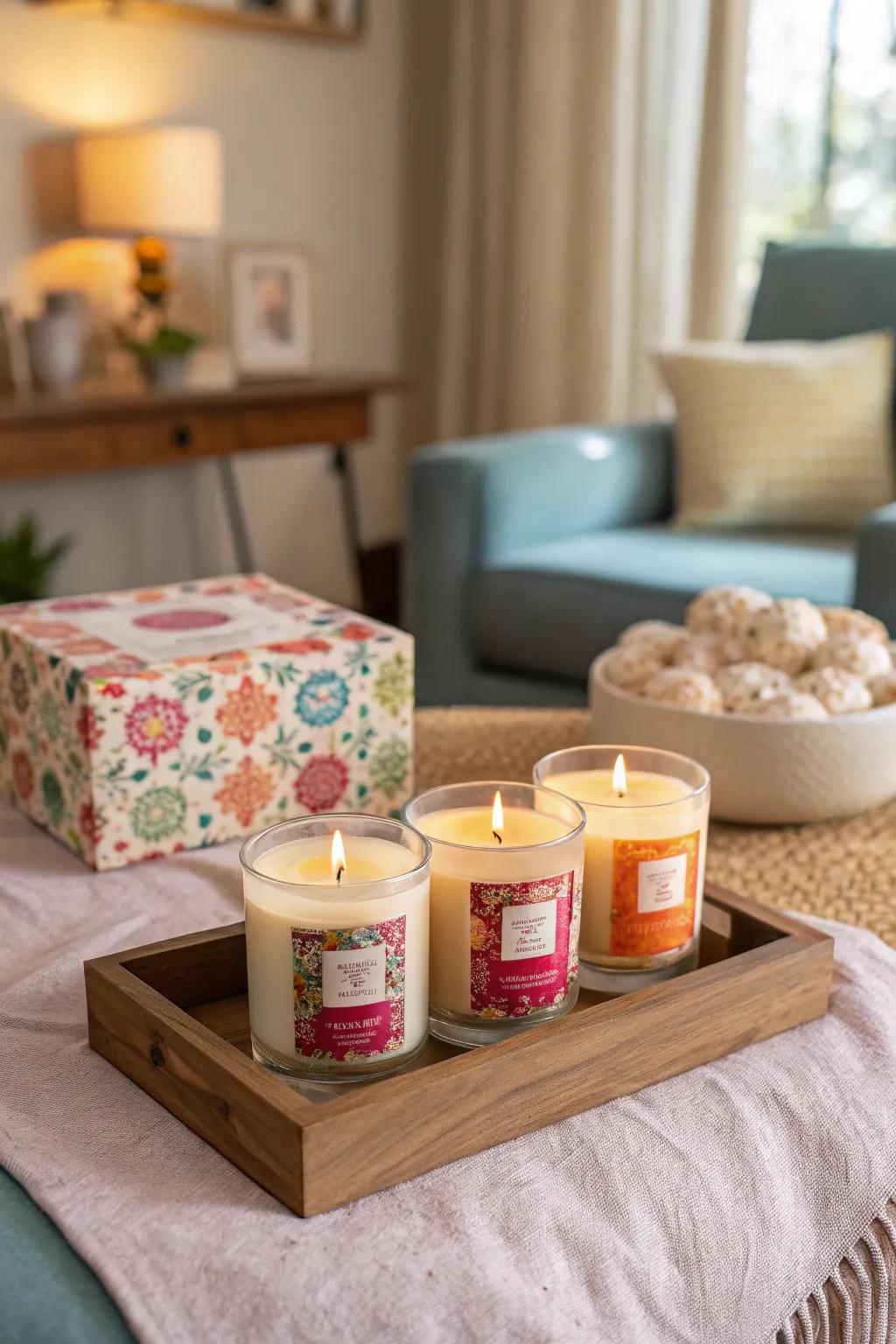 A collection of scented candles perfect for creating a warm ambiance.