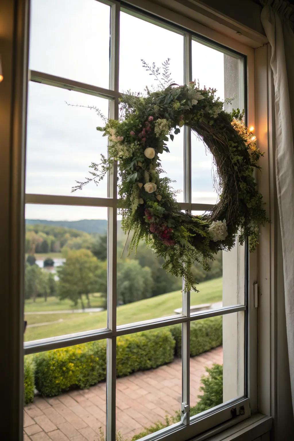 Produce a distinctive showcase by presenting your wreath on a window.