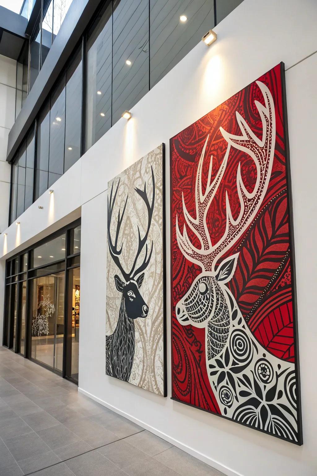 Modern rustic with abstract antler art.