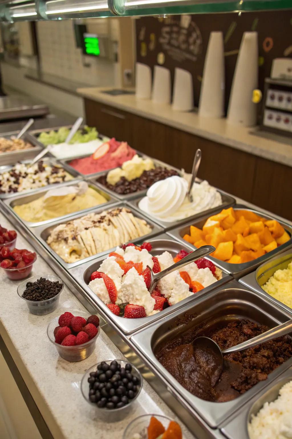 A sundae station inviting guests to create their own delicious combinations.
