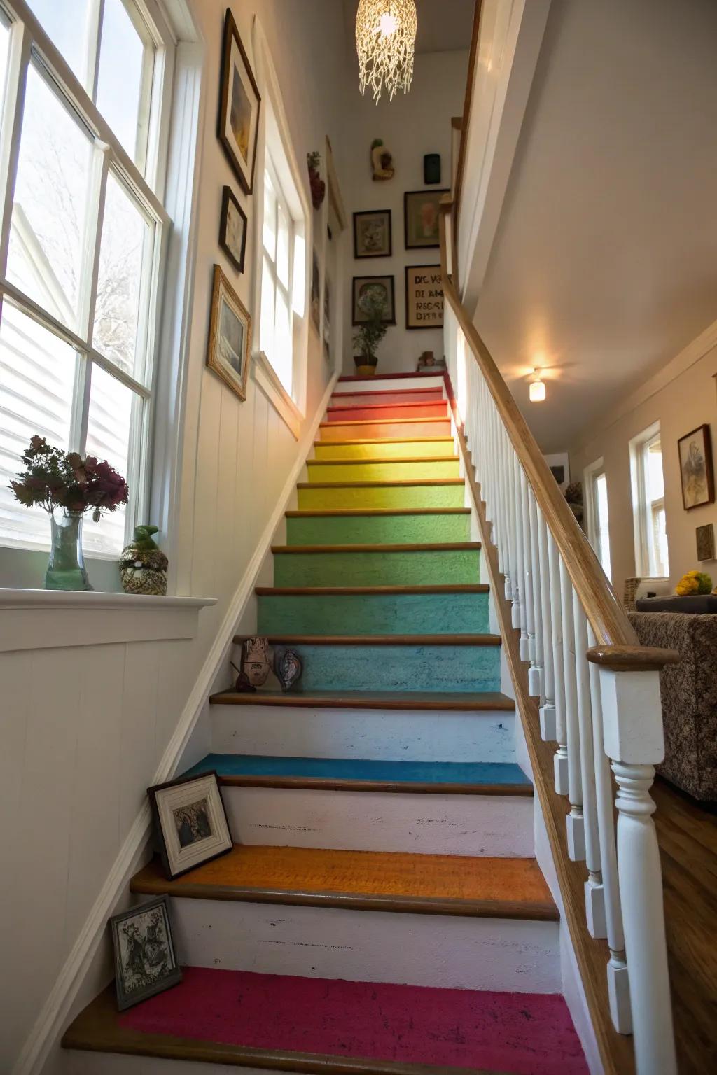 Voice your inventiveness using painted stair risers.
