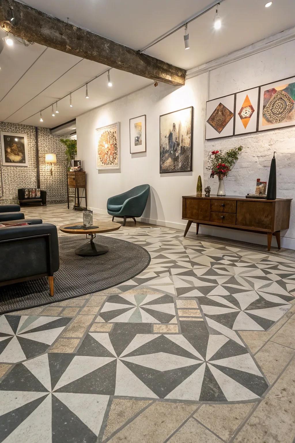 Geometric shapes really make concrete floors pop.