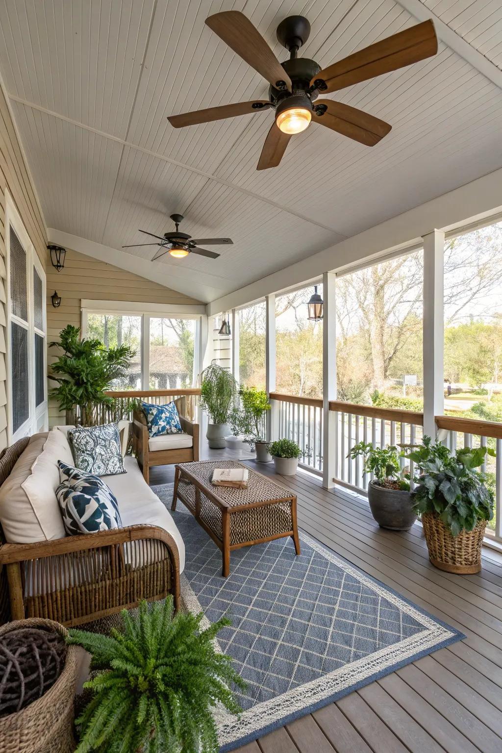 This deck displays a smooth mixing of outdoor and indoor aspects.