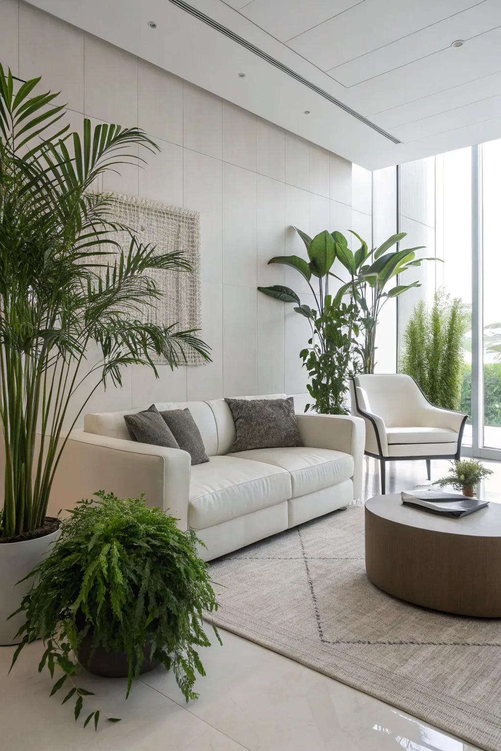 Simplistic design amplified by the grace of streamlined botanical arrangements.