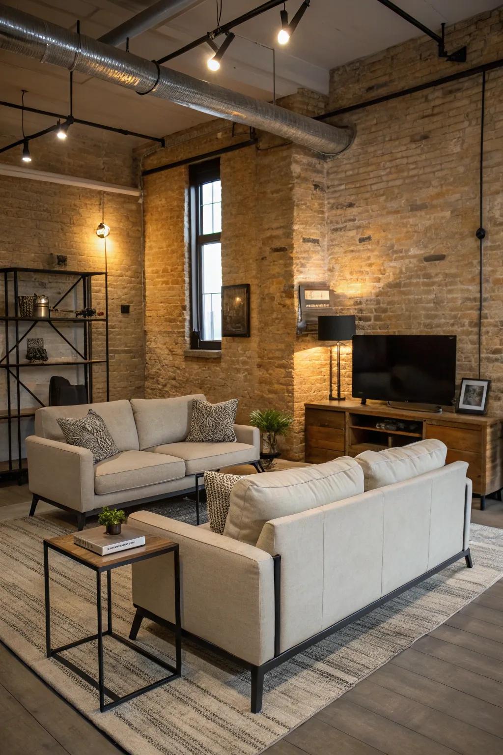 Minimalist furnishings elevate the industrial aesthetic.