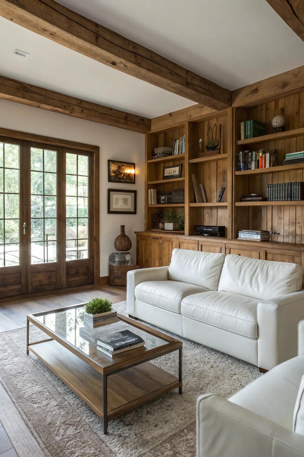 Modern furniture encounters rustic charm for a harmonious look.