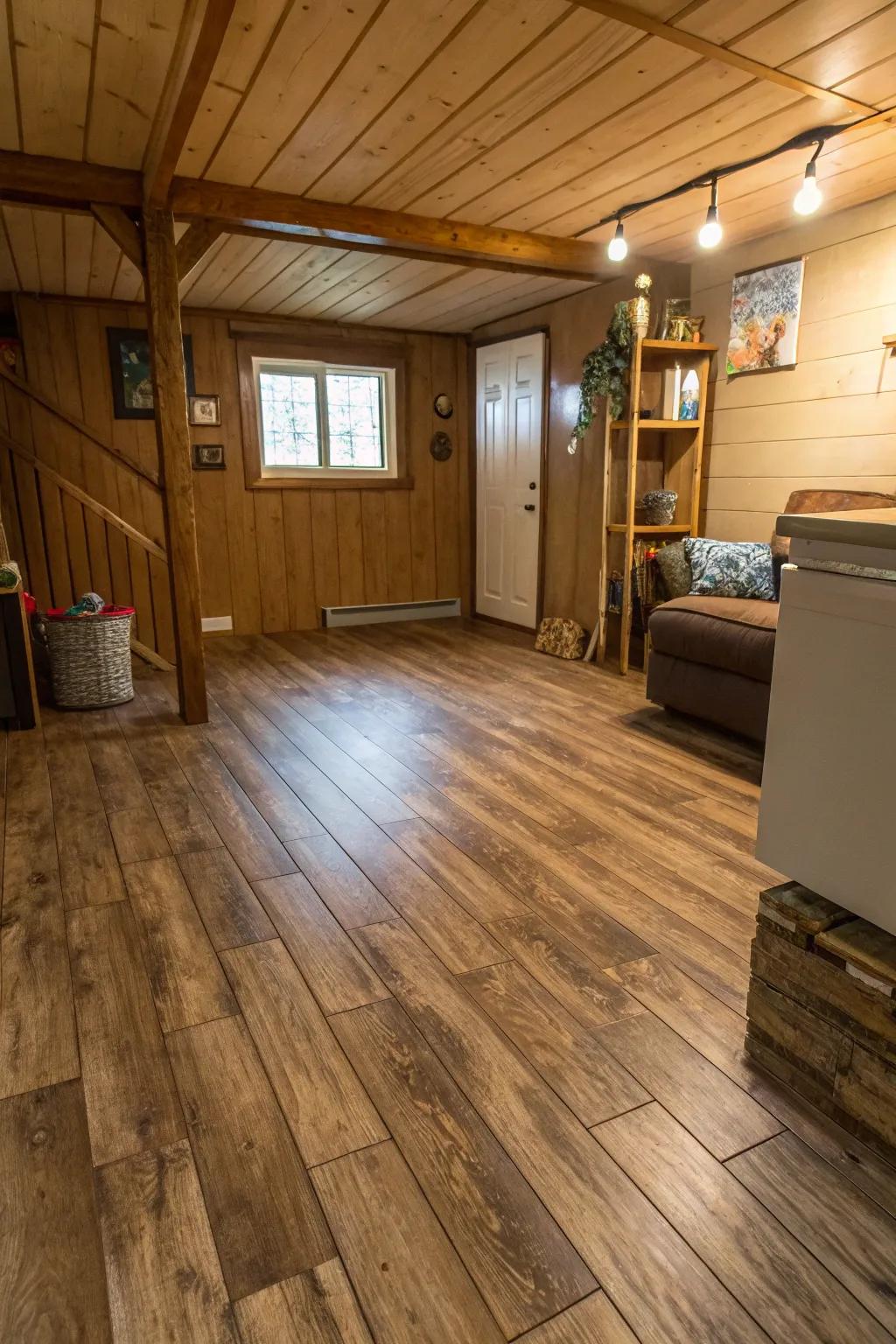 Wood-esque floors provide warmth without the maintenance.