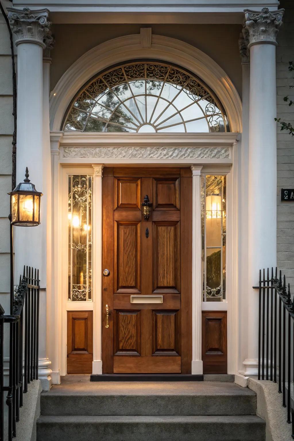 An upper window introduces light and refinement to this door.