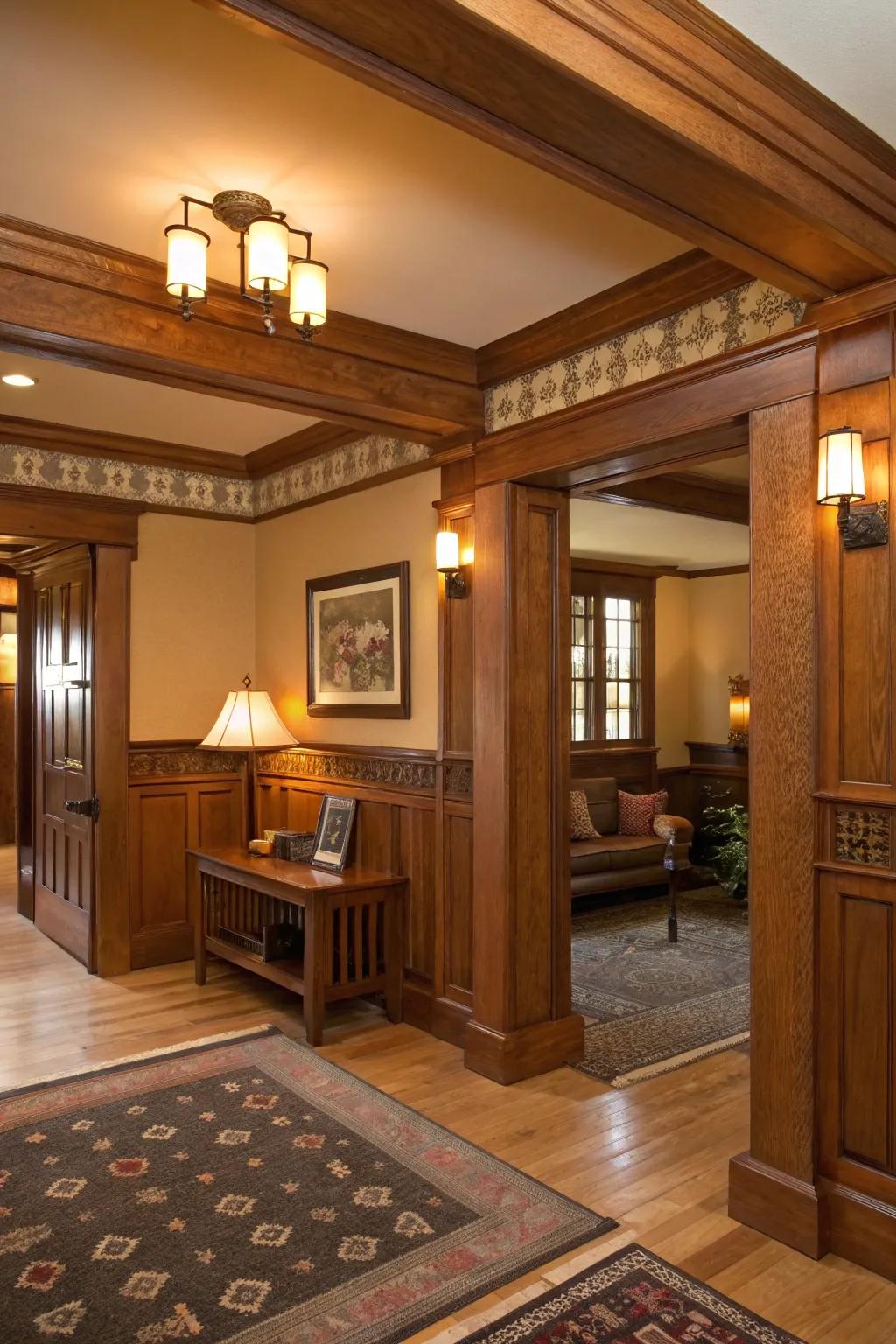 A cozy room enhanced by Craftsman-style architectural accents.