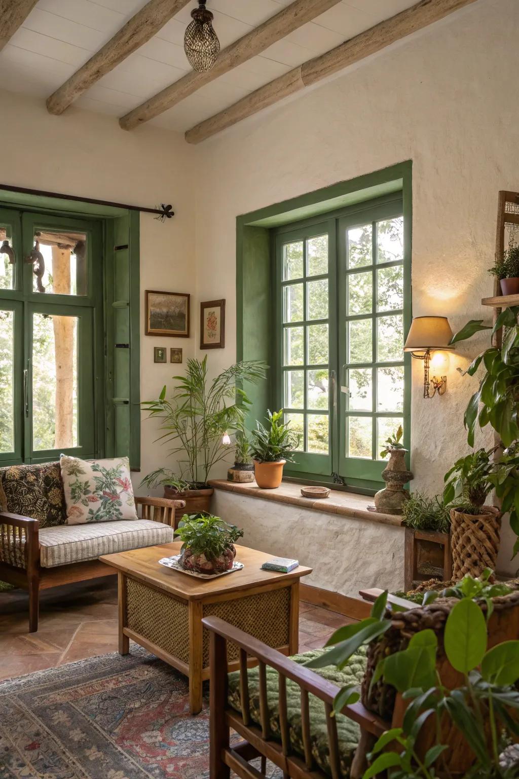 Verdant frames introduce a natural and refreshing element.