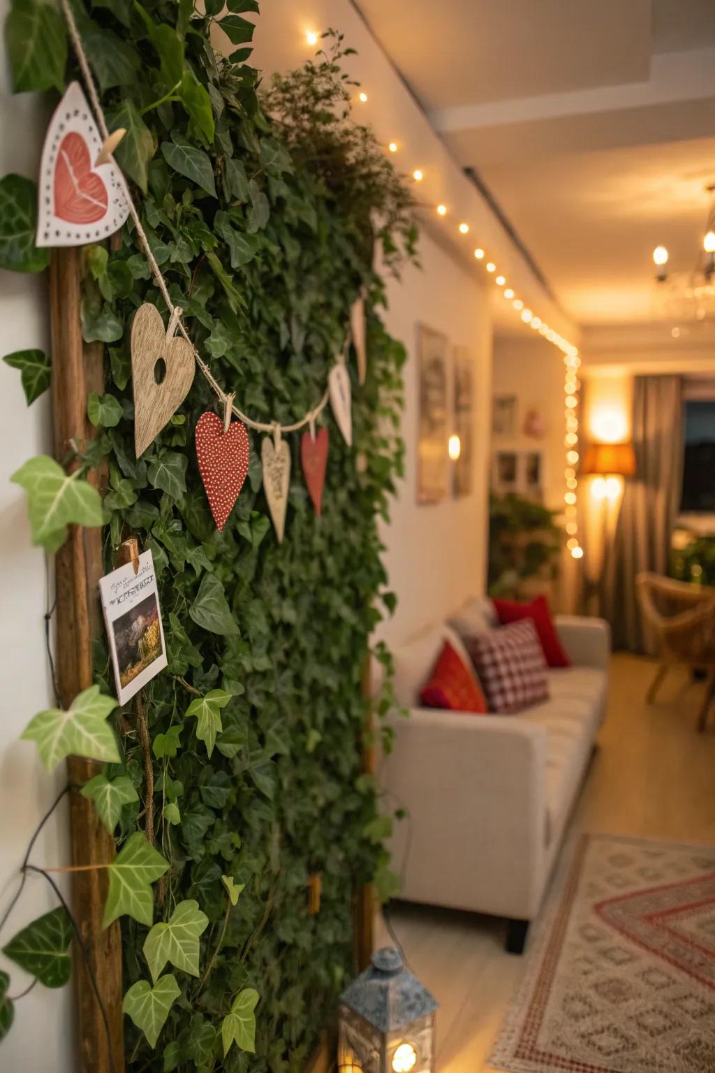 A DIY green wall displaying personal creativity and individual style.