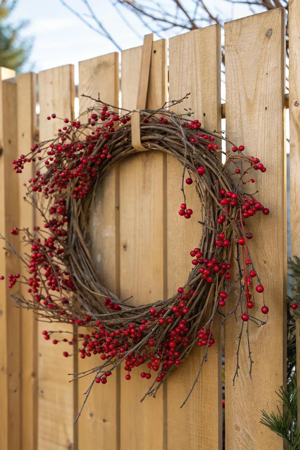 Untreated twigs and berries fashion a timeless and striking winter garland.