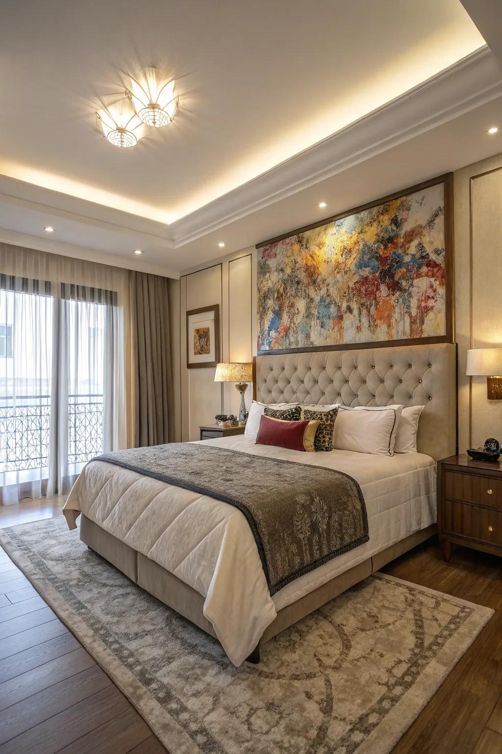 Large art pieces can elevate your king bedroom with a unique touch.