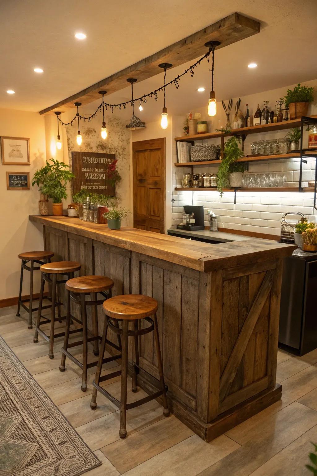 Wood elements add a rustic touch to your kitchen bar.