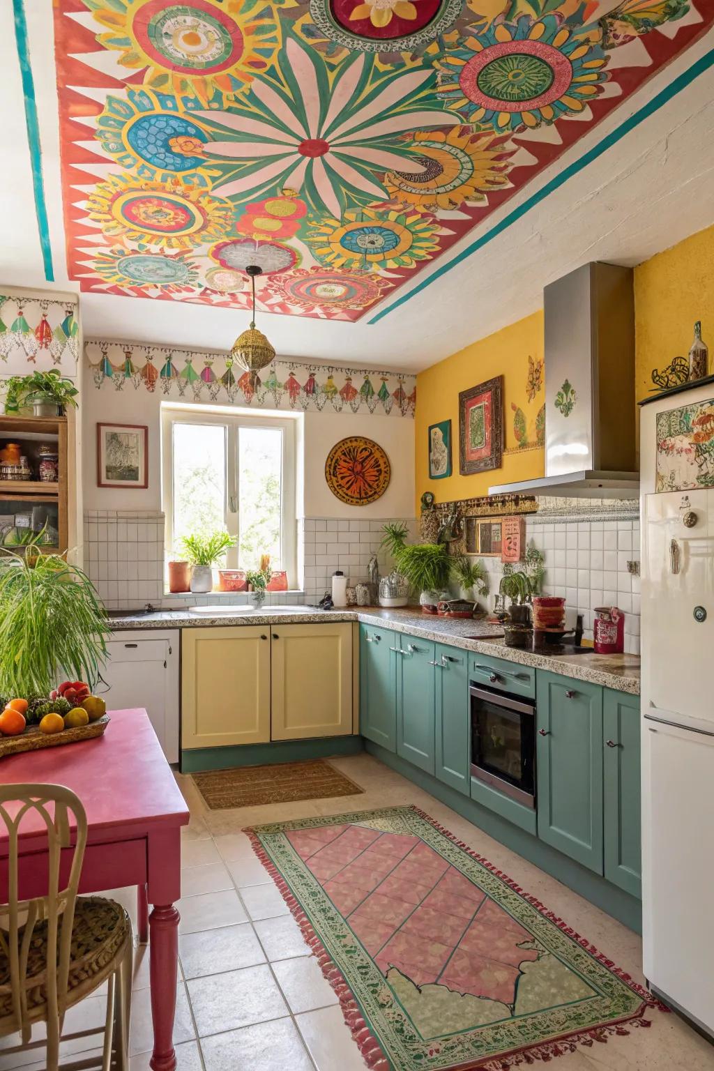 Introduce a burst of color to your kitchen with a painted ceiling.