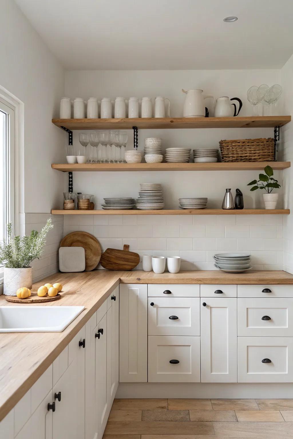 A simple layout with clean shapes can foster a serene and functional kitchen environment.