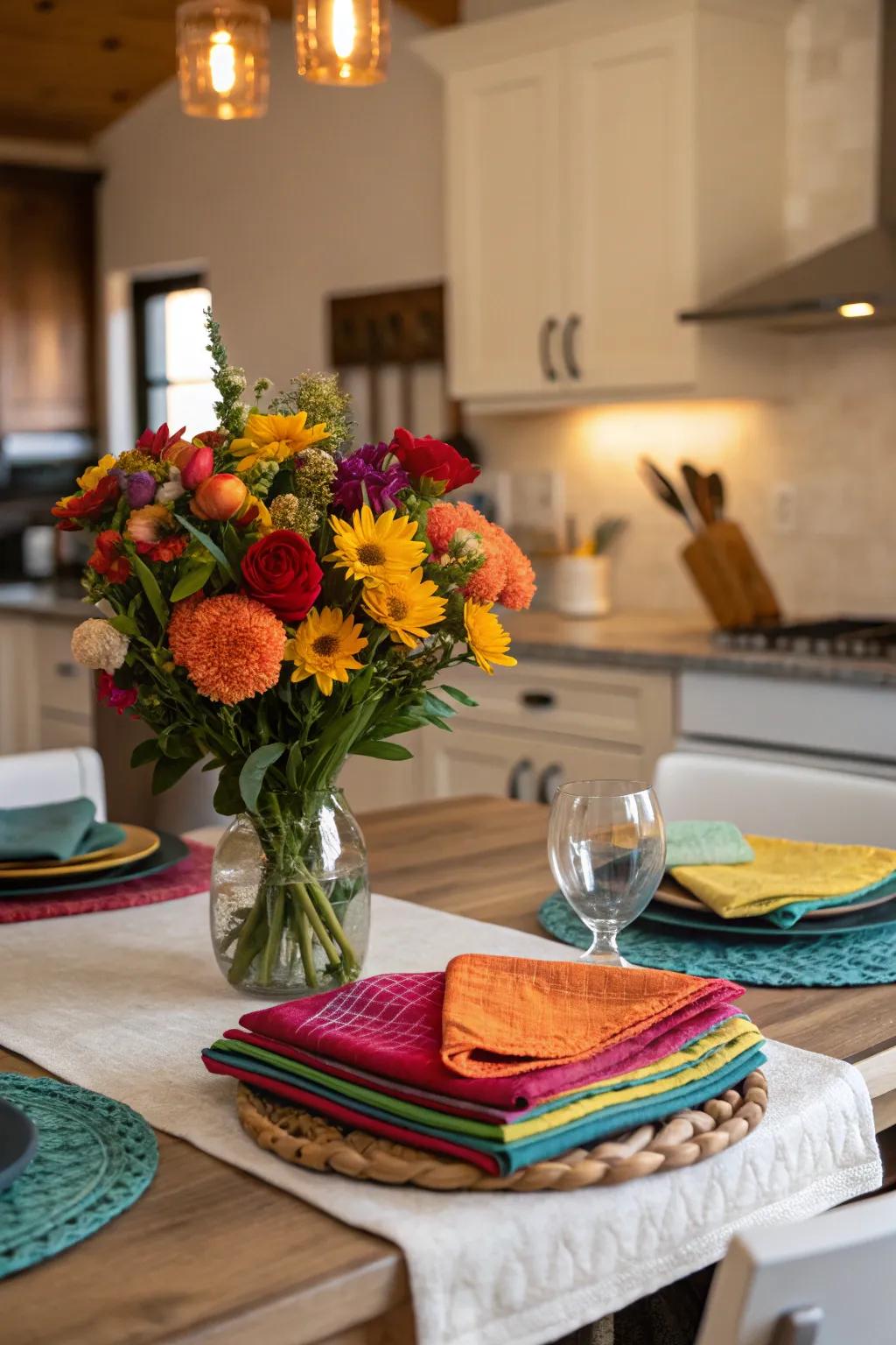 Colorful accents can turn a plain kitchen into a lively space.