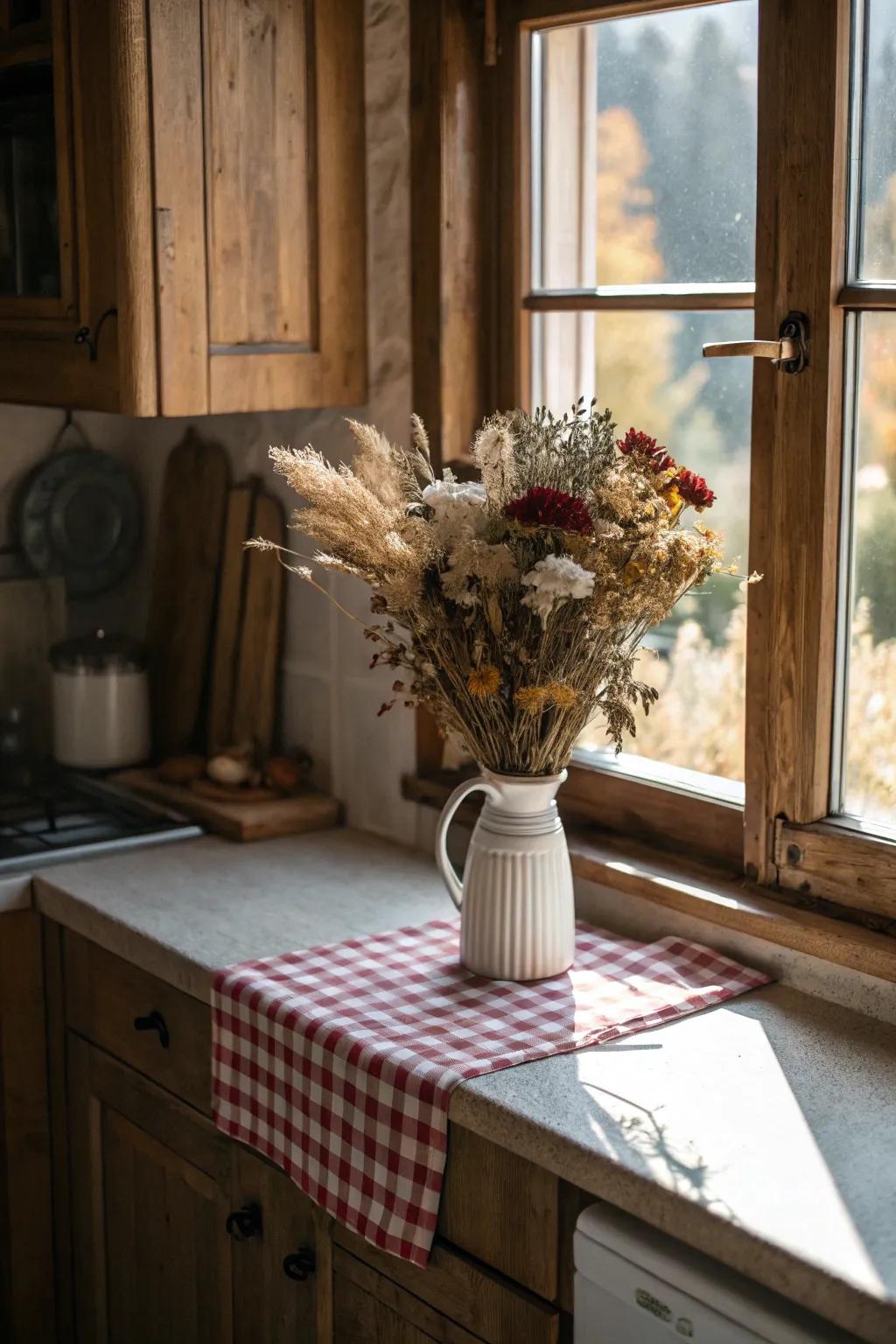Desiccated flora proffers resilient elegance and ageless enchantment.