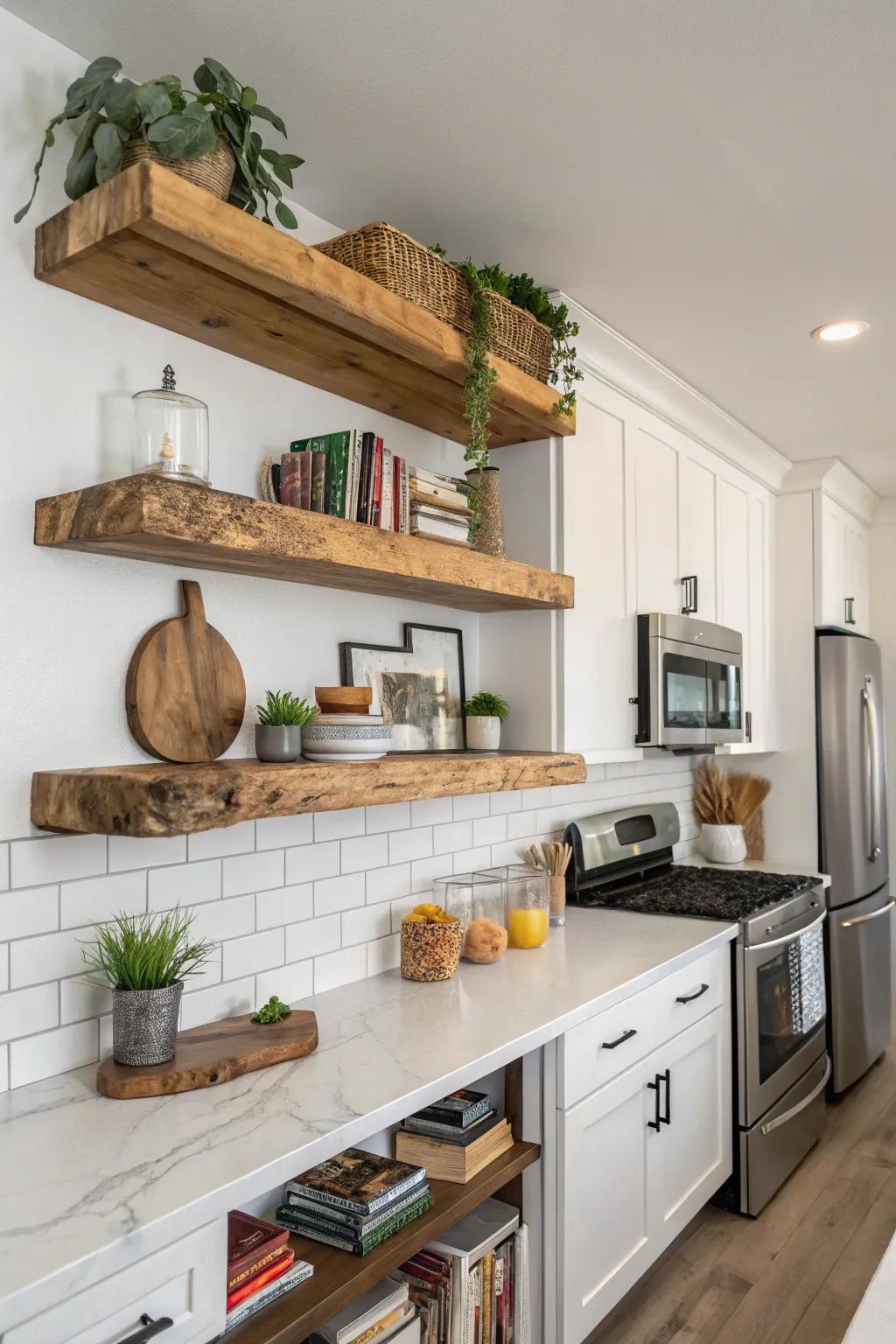 Natural edge shelves bring nature and elegance into your kitchen.