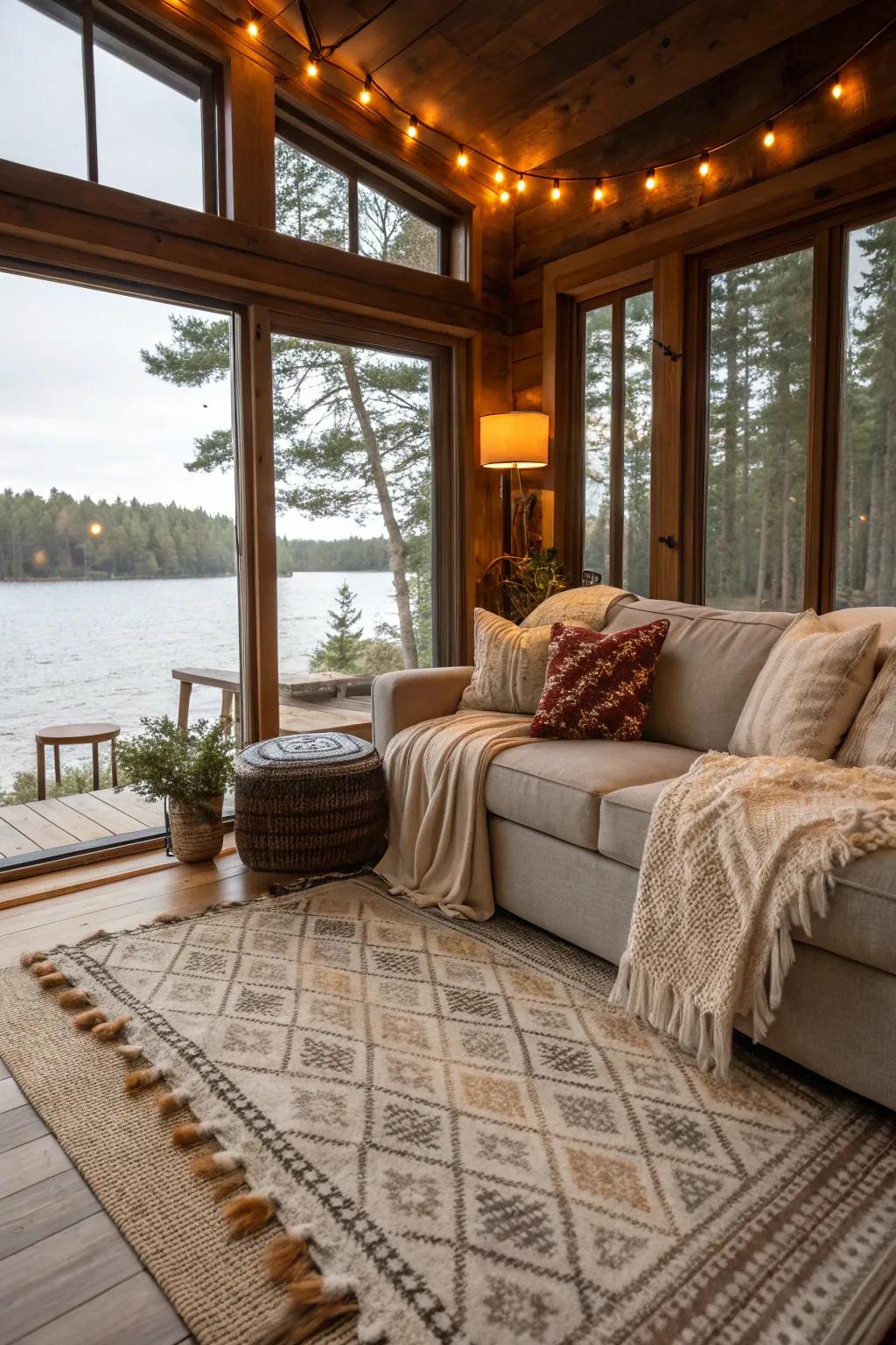 Layering textures contributes warmth and comfort.