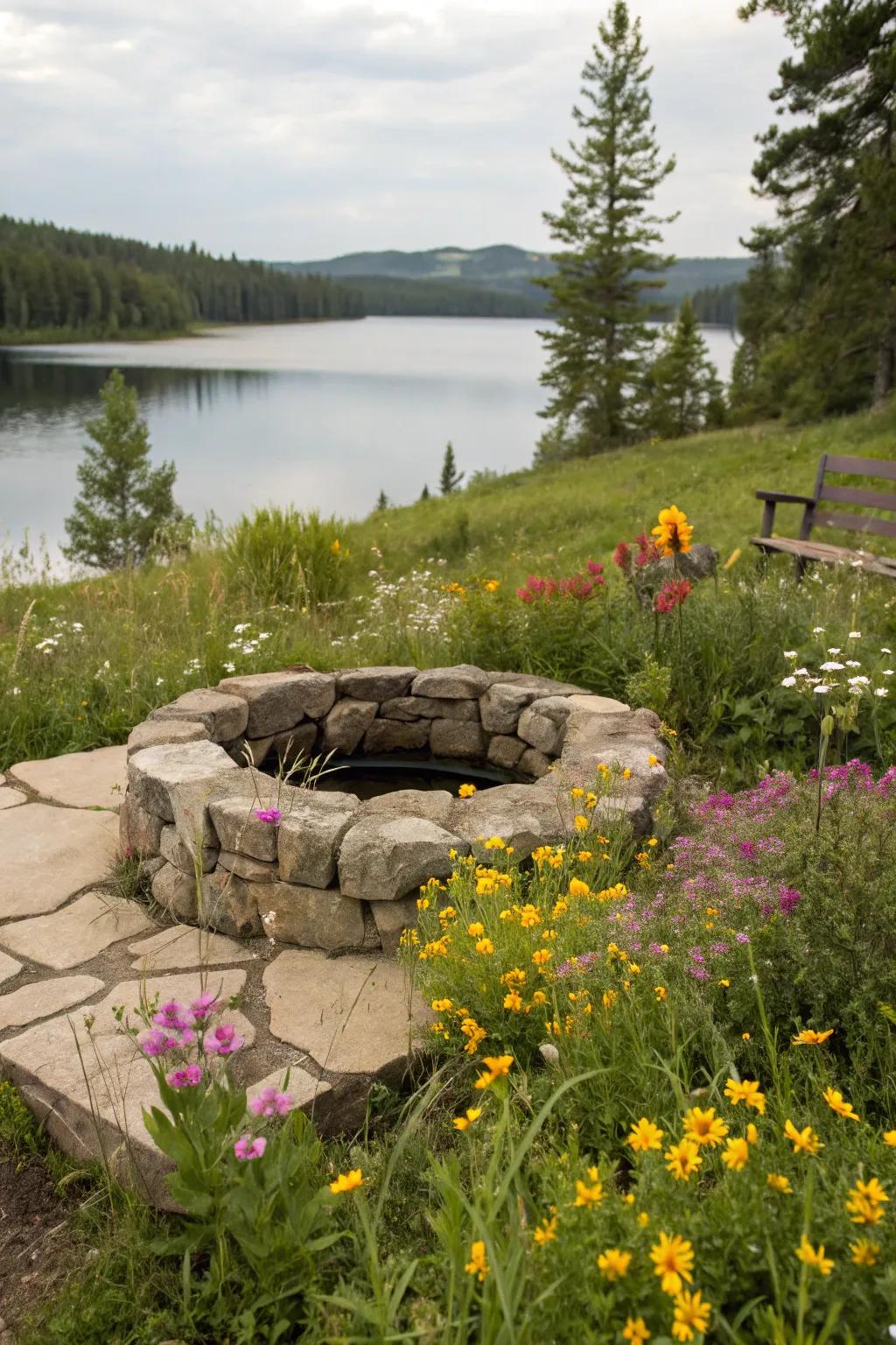 Earth stone materials meld seamlessly into the waterfront milieu.