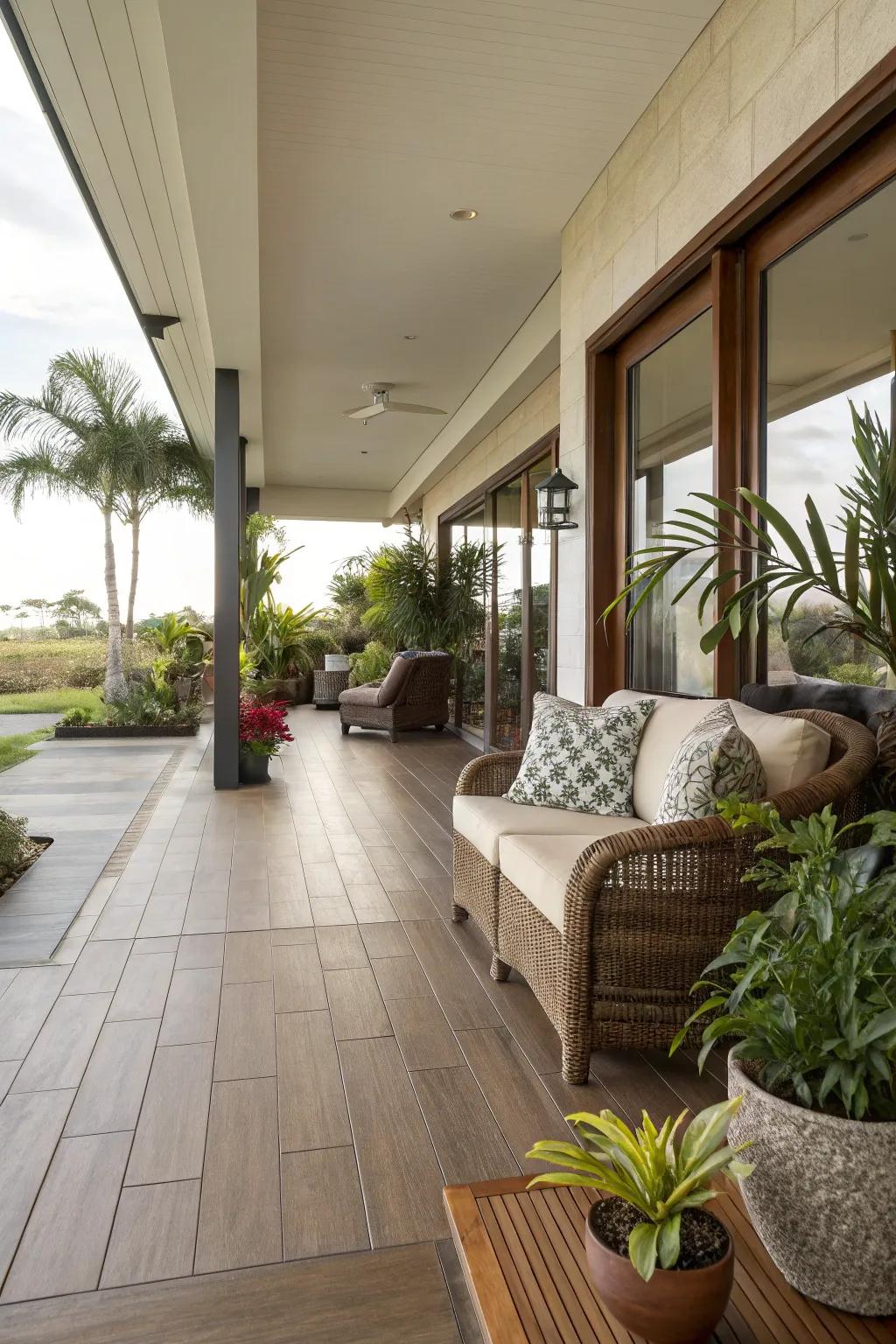 Consistent flooring enhances the indoor-outdoor connection.
