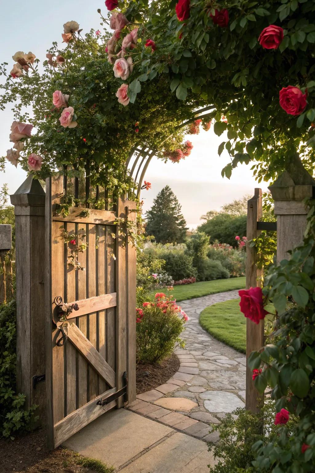 Radiant roses serve as superb entryway accents.