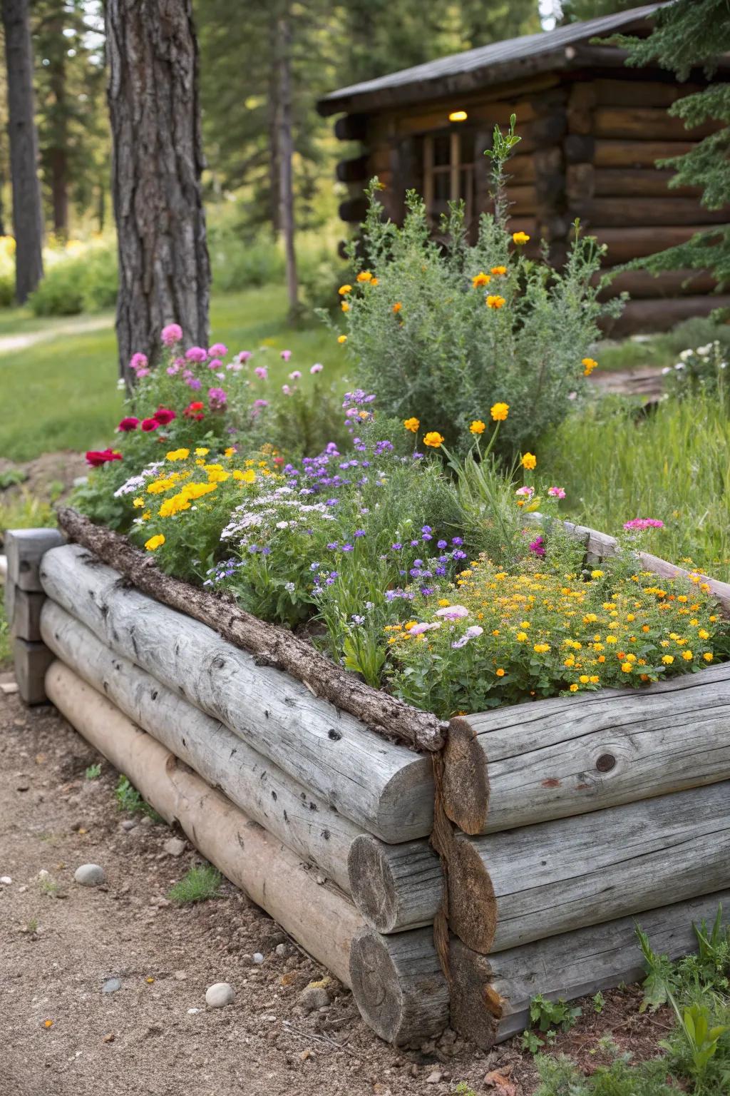 Logs make your garden's raised beds feel like they're part of the woods.
