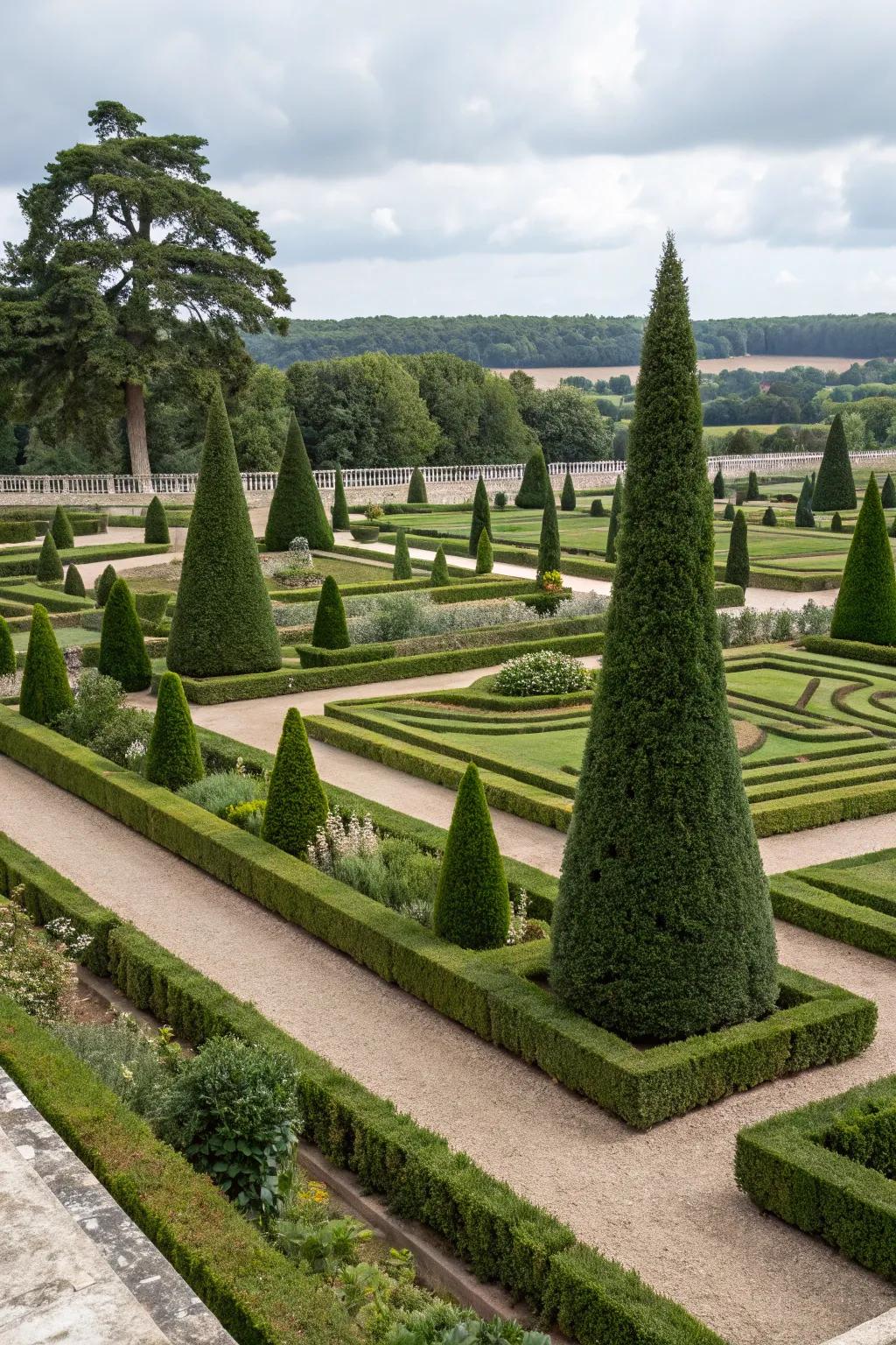 Structured arborvitae designs impart sophistication to any garden.