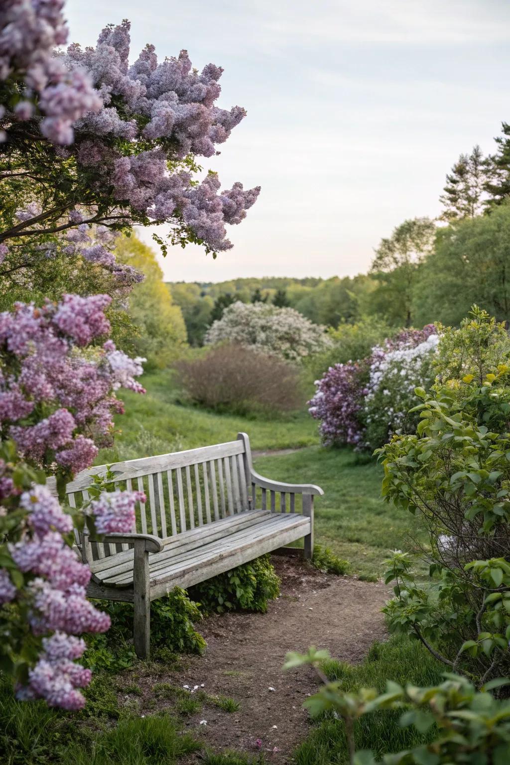 A cozy seating area enhanced by the scent of lilacs.