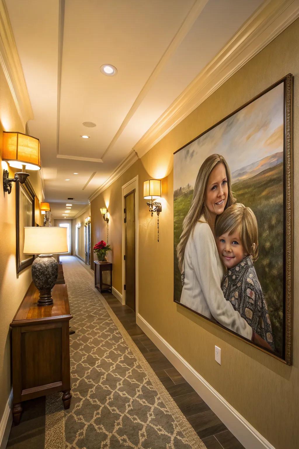 The home gains a personal, affectionate touch with a personalized portrait painting.