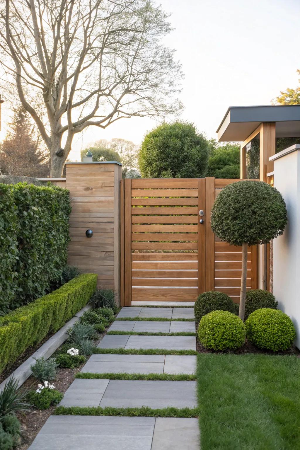 An even panel gateway combines modern design with privacy.