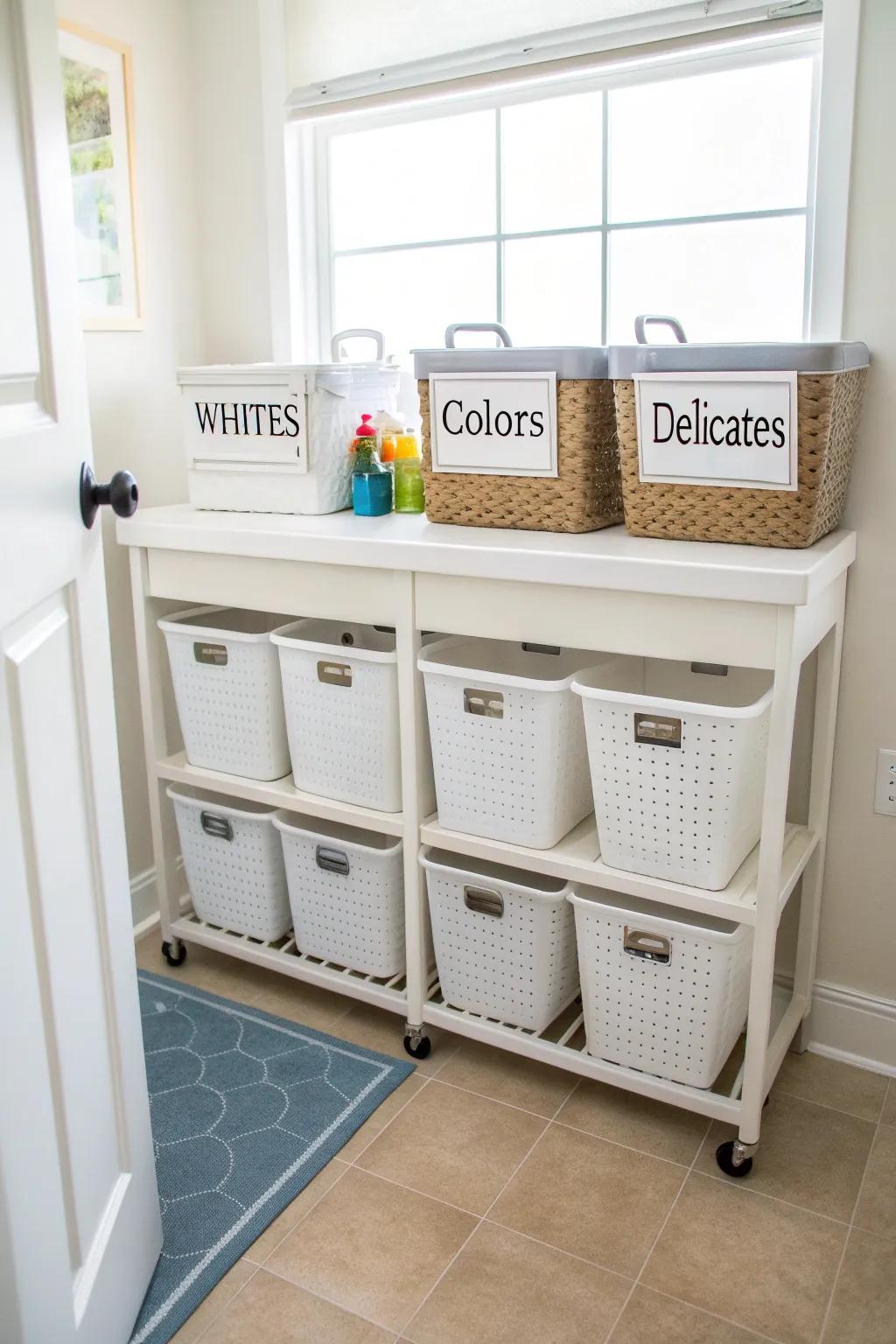 Organized baskets make sorting laundry a breeze.