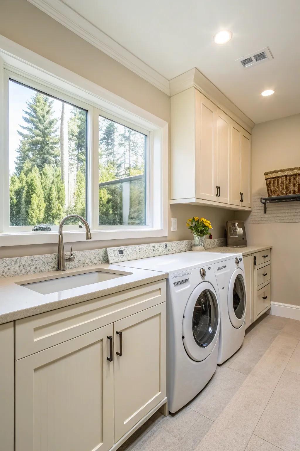 A bright, airy laundry room with a clean look.
