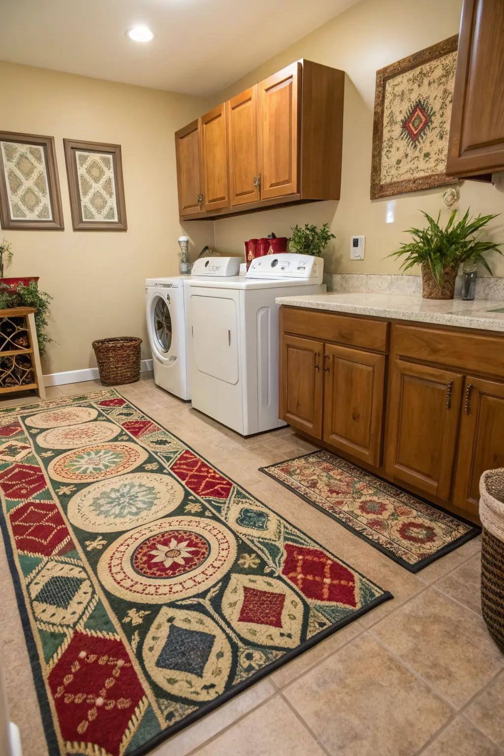 Decorative accents enrich this laundry room with individuality.