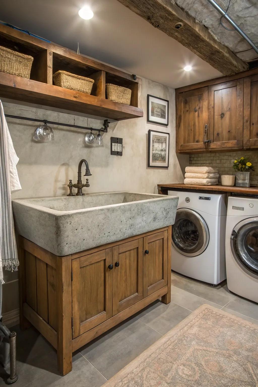 Concrete basins offer industrial charm and durability.