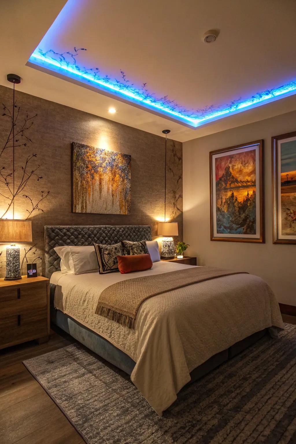 Artwork illuminated by illuminating bands, achieving a gallery-style ambiance.