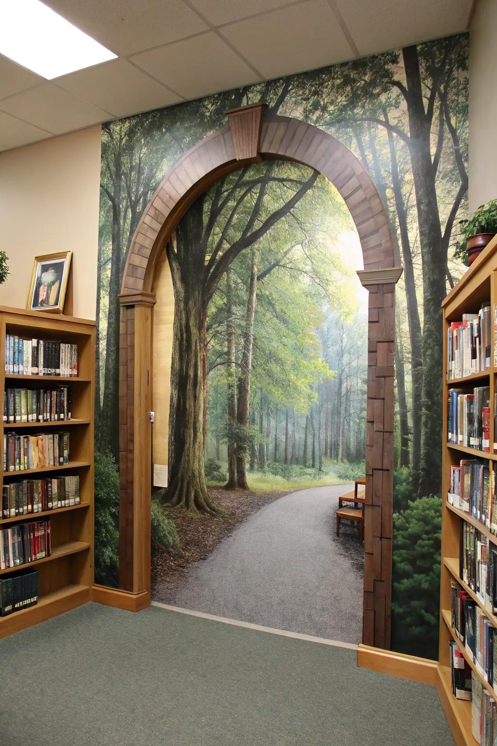 Depth illusion murals can transform your library into an entryway to another world.