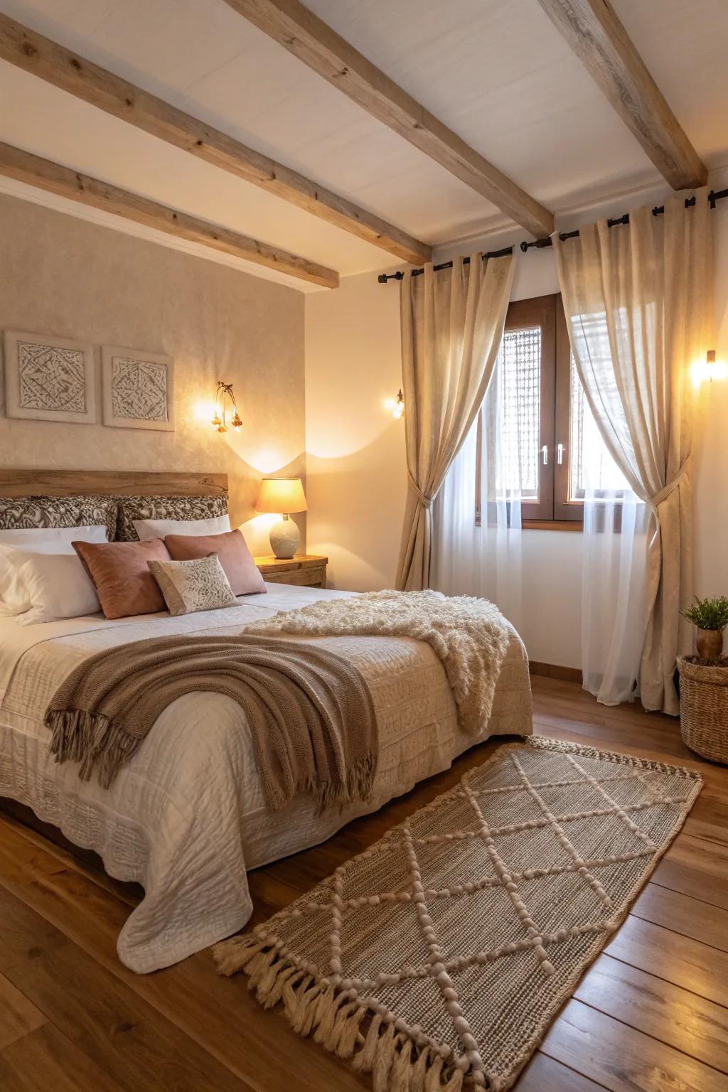 Pale chestnut flooring adds warmth to this inviting bedroom.
