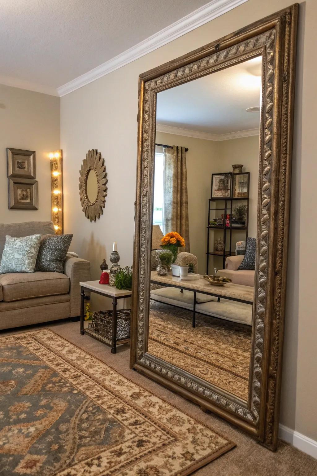 A mirror can amplify the sense of light and space in a small corner.