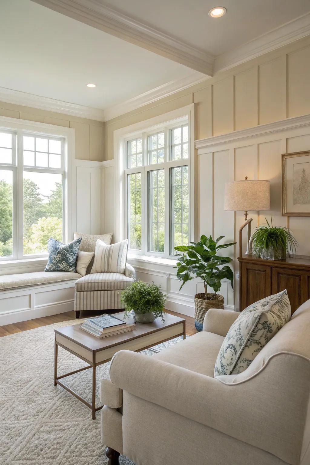 Muted tones in wall paneling create a serene living space.