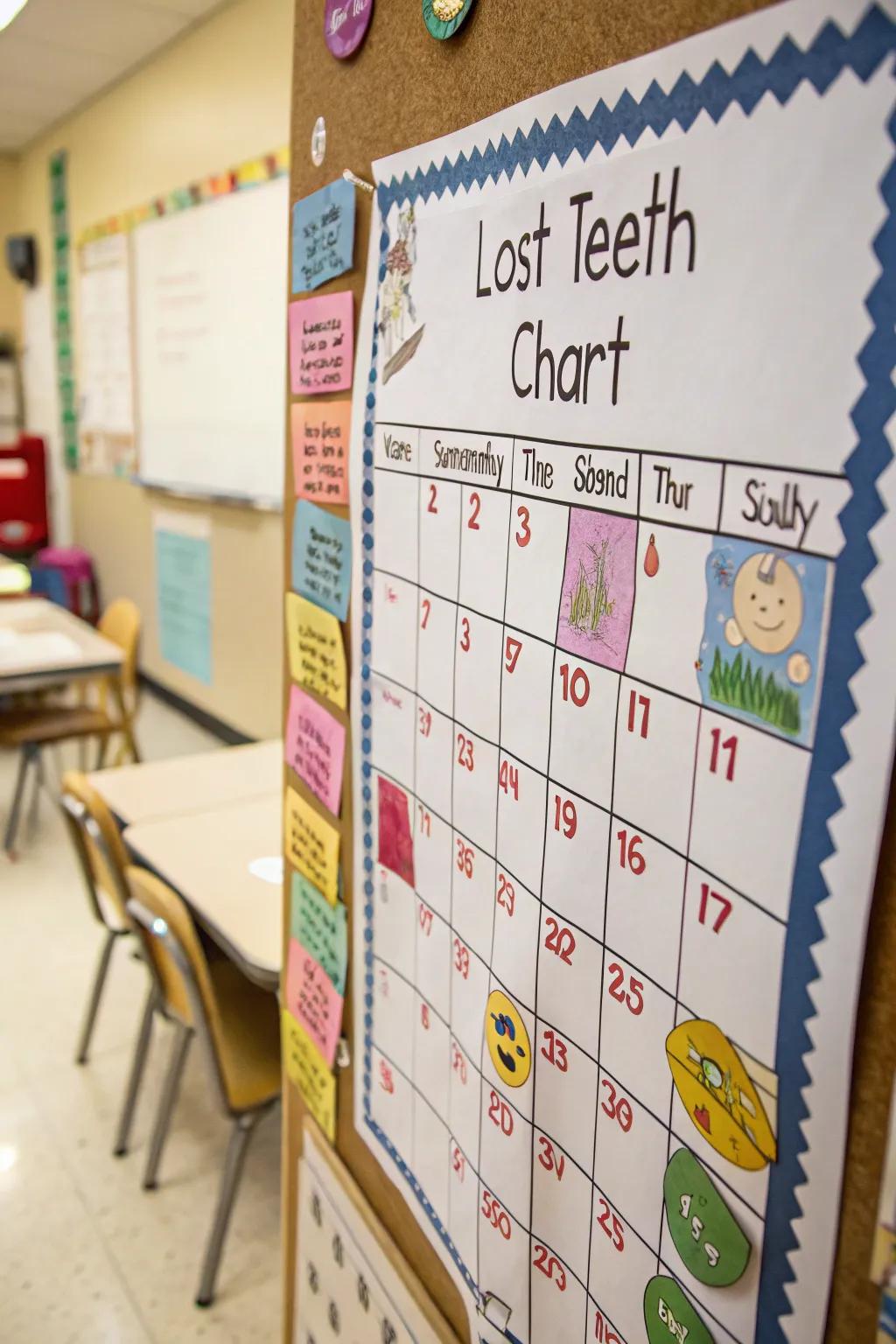 A monthly tally of lost teeth assists in incorporating data collection playfully.